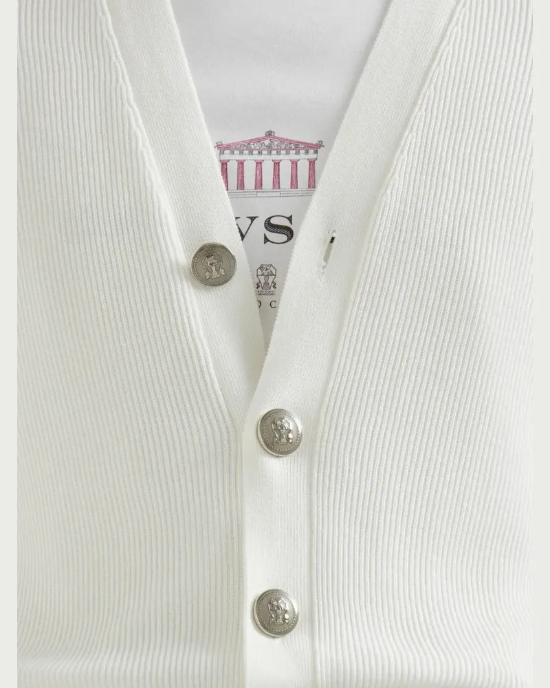 Brunello Cucinelli Men's English Rib Raglan Cardigan Ss26 M White