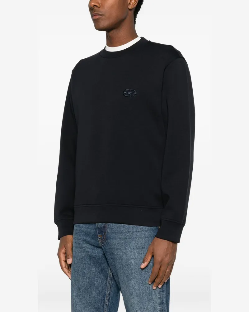 Emporio Armani Logo-Embroidered Cotton Sweatshirt — Navy Navy