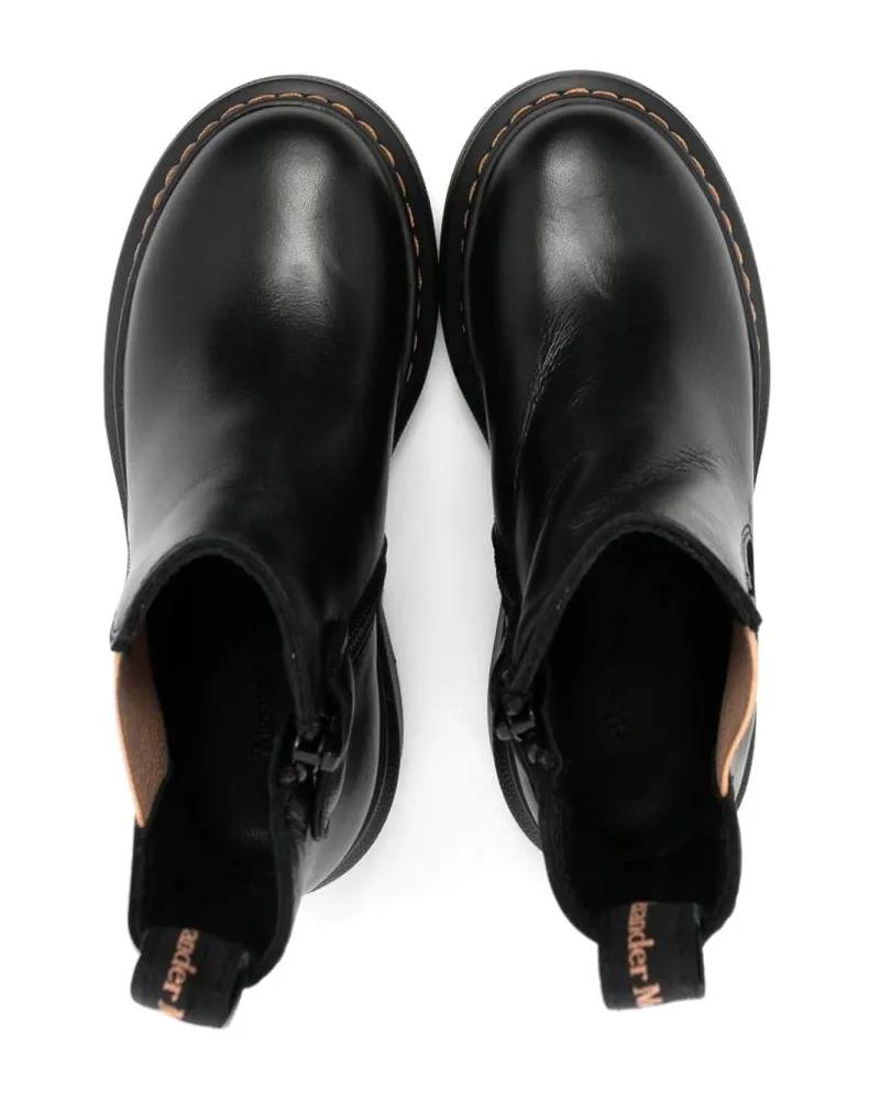 Alexander McQueen Elastic Side Panel Calf Leather Ankle Boot — Black Black