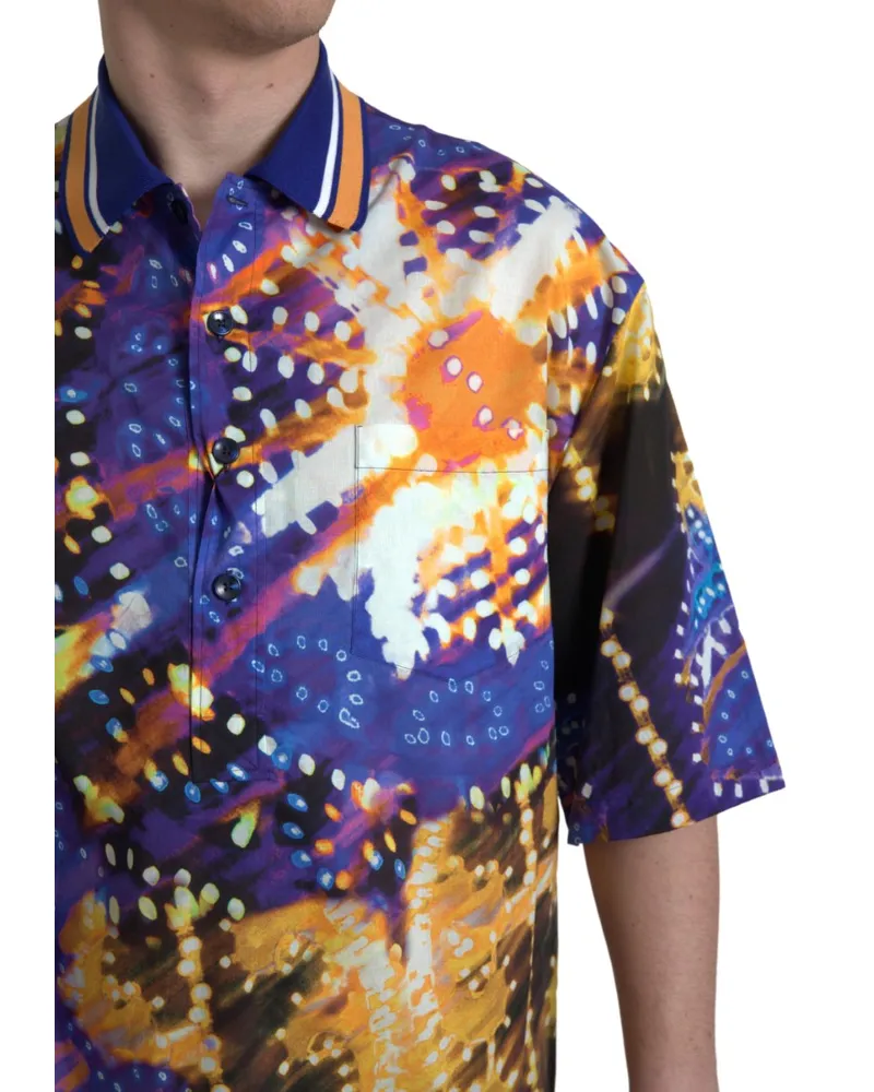 Dolce & Gabbana Luminaire Print Cotton Polo — Purple Purple