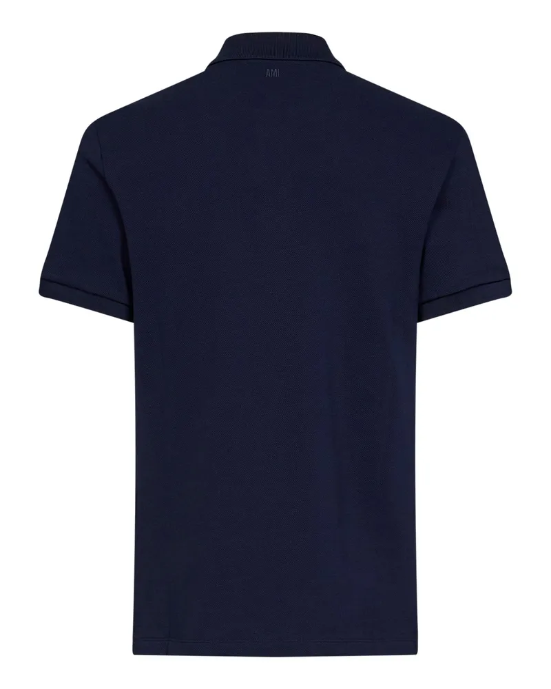 AMI Paris Men's Polo Shirt Ami De Cœur Midnight Blue Cotton T-shirts And Polos Navy