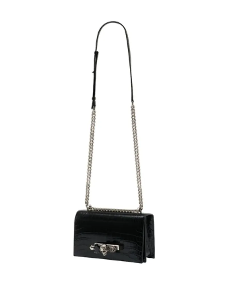 Alexander McQueen Women's Jewelled Satchel Crossbody -  Leather Black Calfskin Bags Crossbodies Black