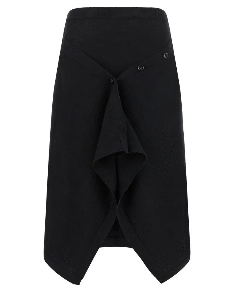 Christophe Lemaire Asymmetrical Draped Wool Skirt — Black Black