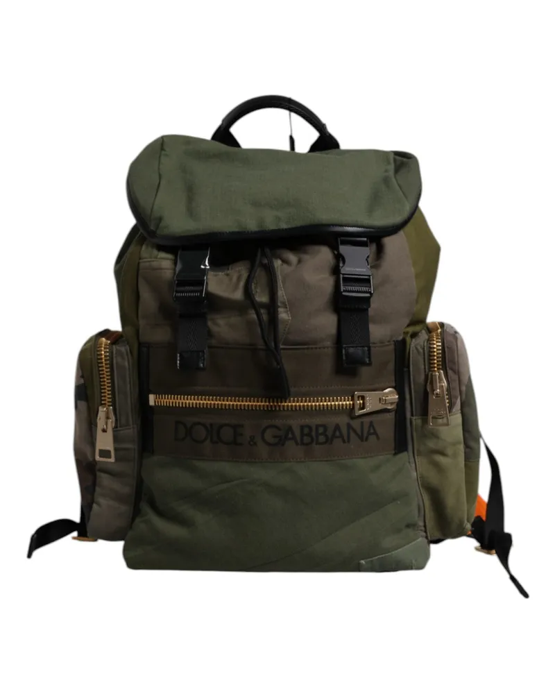 Dolce & Gabbana Men's Patchwork Travel Backpack Green Cotton Calf Leather Green