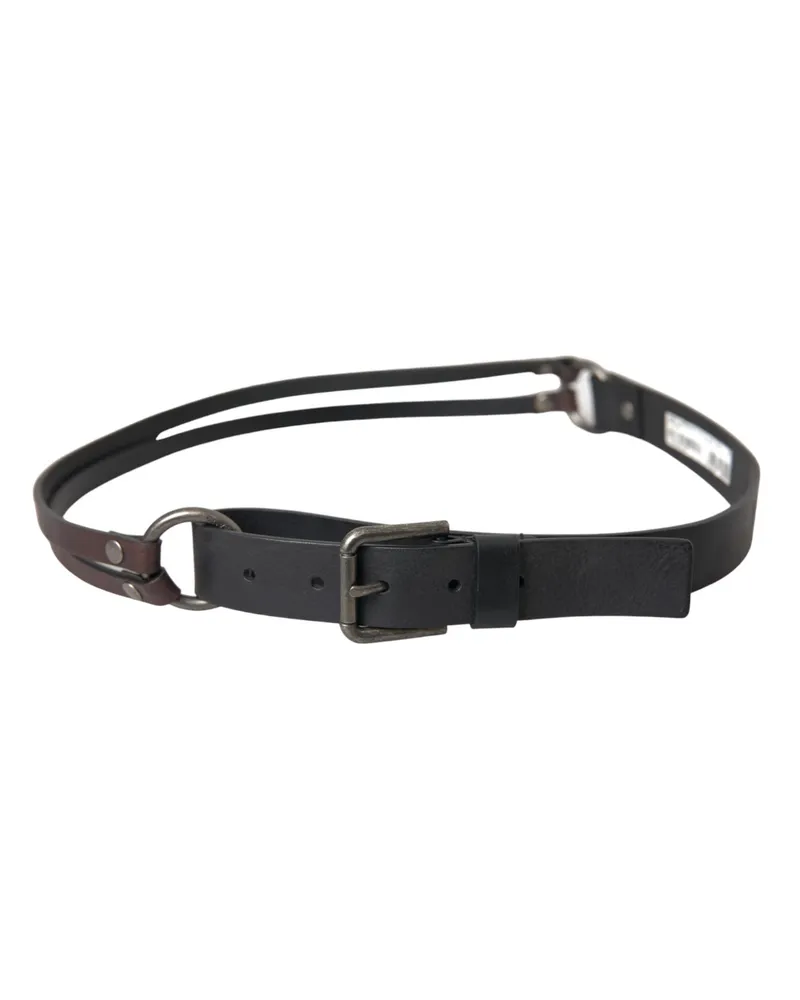 Dolce & Gabbana Men's Black Brown Leather Silver Metal Buckle Belt And Black