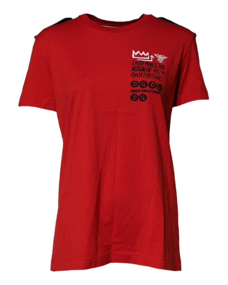 Dolce & Gabbana Women's Red Cotton Graphic Print Crew Neck T-Shirt Red