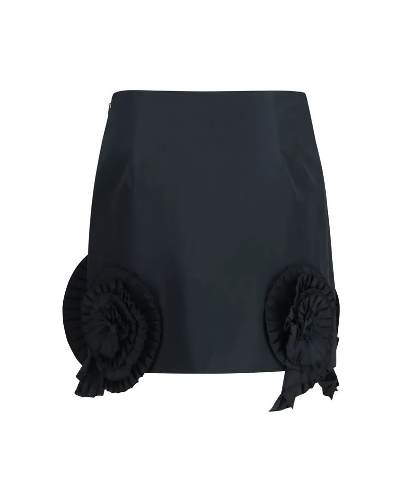 Blumarine Floral Appliqué Crepe Mini Skirt — Black Black