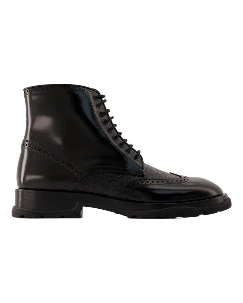 Alexander McQueen Men's Laced Ankle Boots -  Leather Black Shoes Black