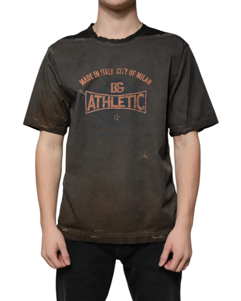 Dolce & Gabbana Men's Brown Graphic Print Cotton Round Neck T-Shirt Brown