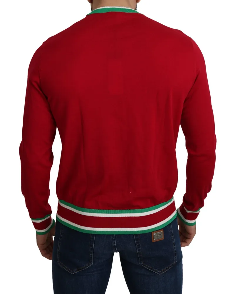 Dolce & Gabbana Character-Embroidered Wool-Silk Sweatshirt — Red Red