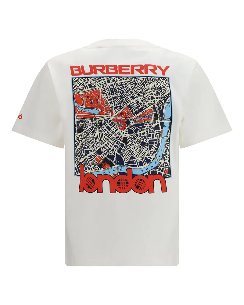 Burberry Cotton Jersey with Map Print T-Shirt — White White