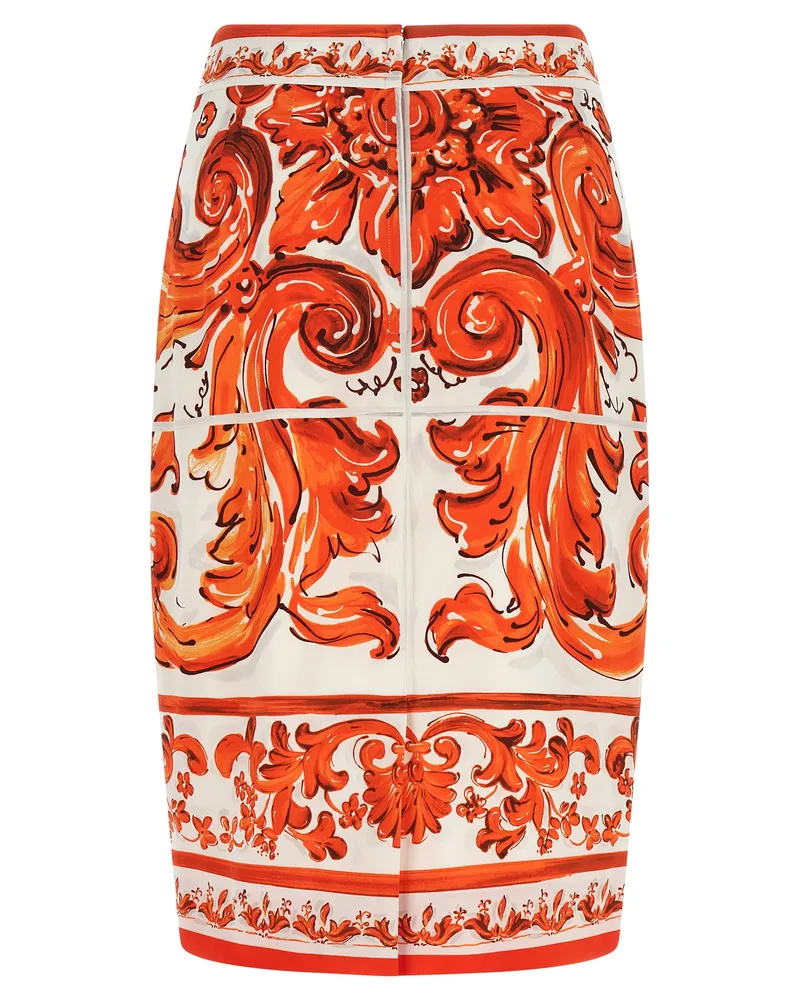 Dolce & Gabbana Maiolica-Print Charmeuse Skirt — Red Red