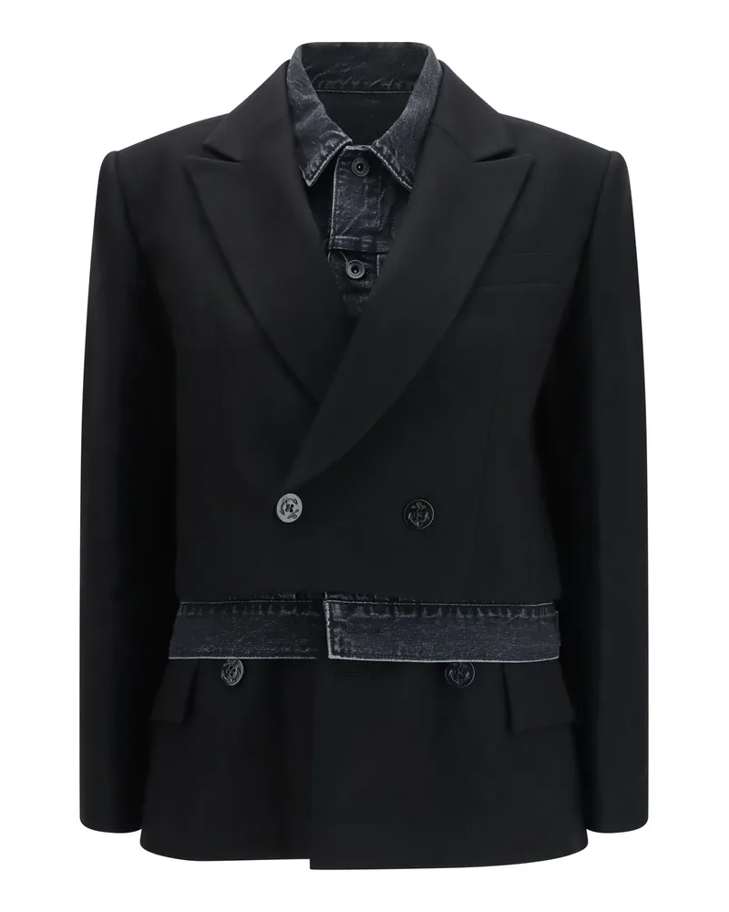 Sacai Women's Jacket Wool Flannel & Denim Black (ovis Aries Black