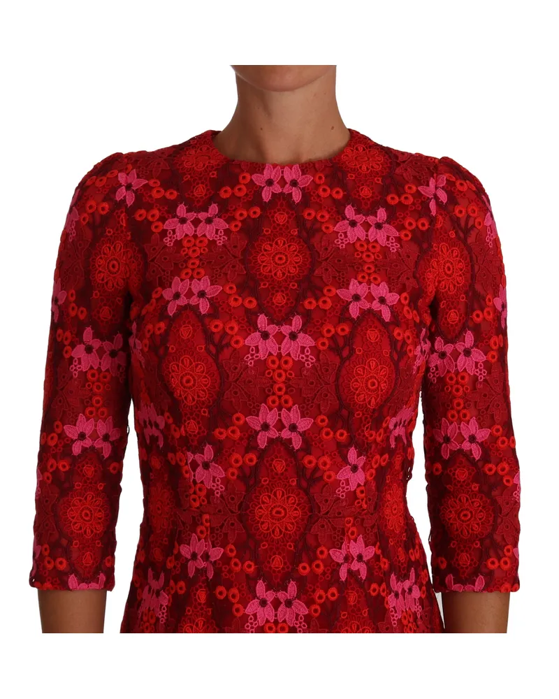 Dolce & Gabbana Women Floral Crochet Lace Red Pink Sheath Dress Cotton Red