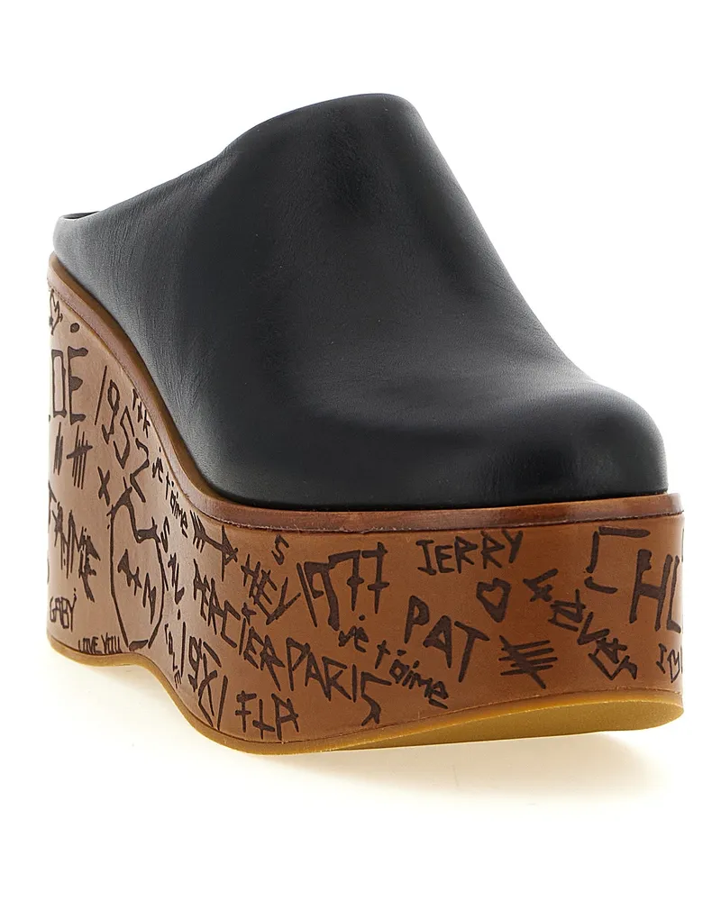 Chloé Women's Black Calfskin Wedge Sandals Black