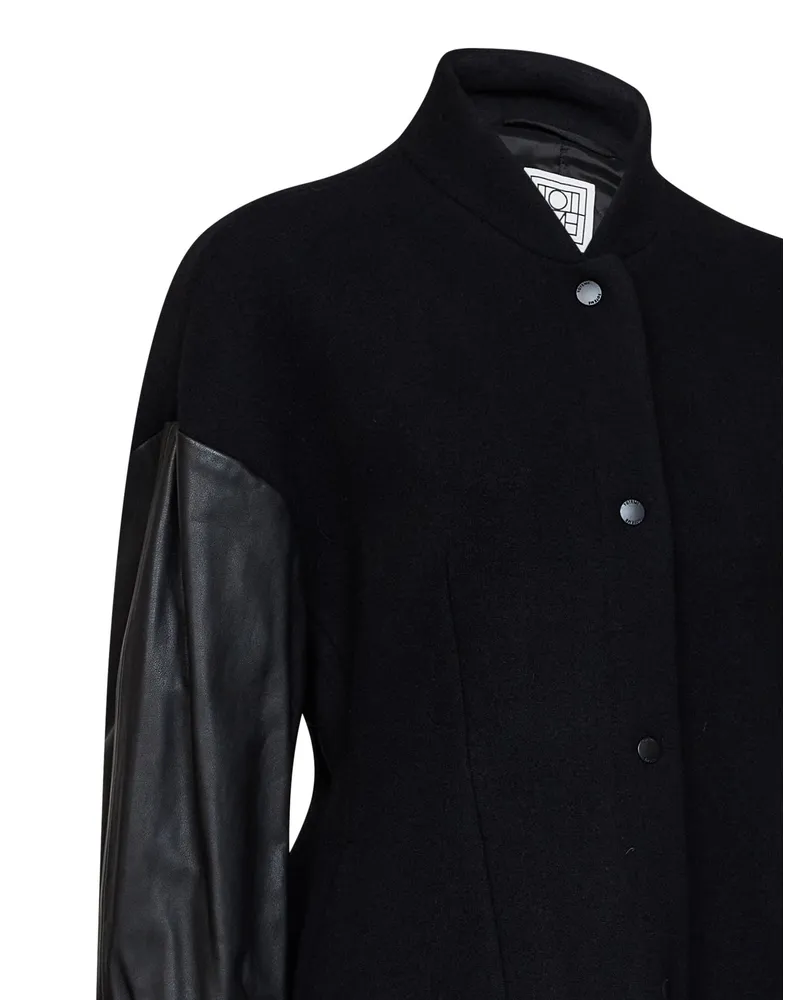 Totême Wool and Leather Varsity Jacket — Black Black