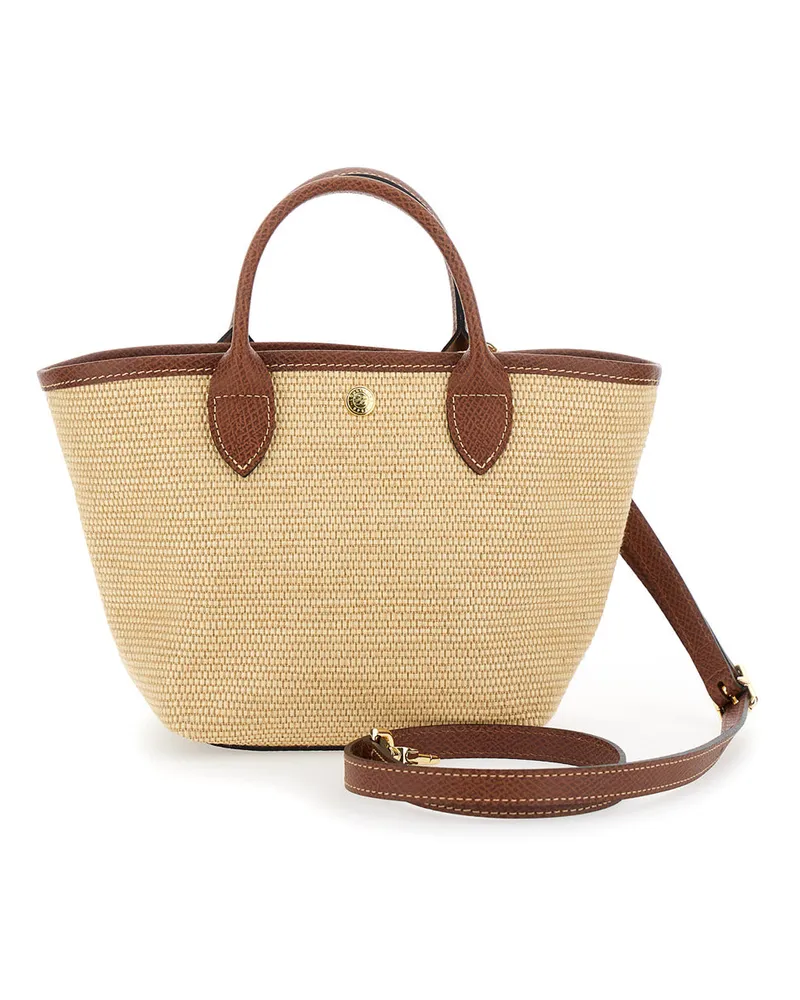Longchamp Women's Shopper Bag With Leather Handles, Brown Cotton Tote Brown
