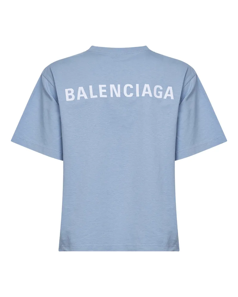 Balenciaga Women's Light Blue Back T-Shirt Cotton T-Shirts & Jerseys Blue