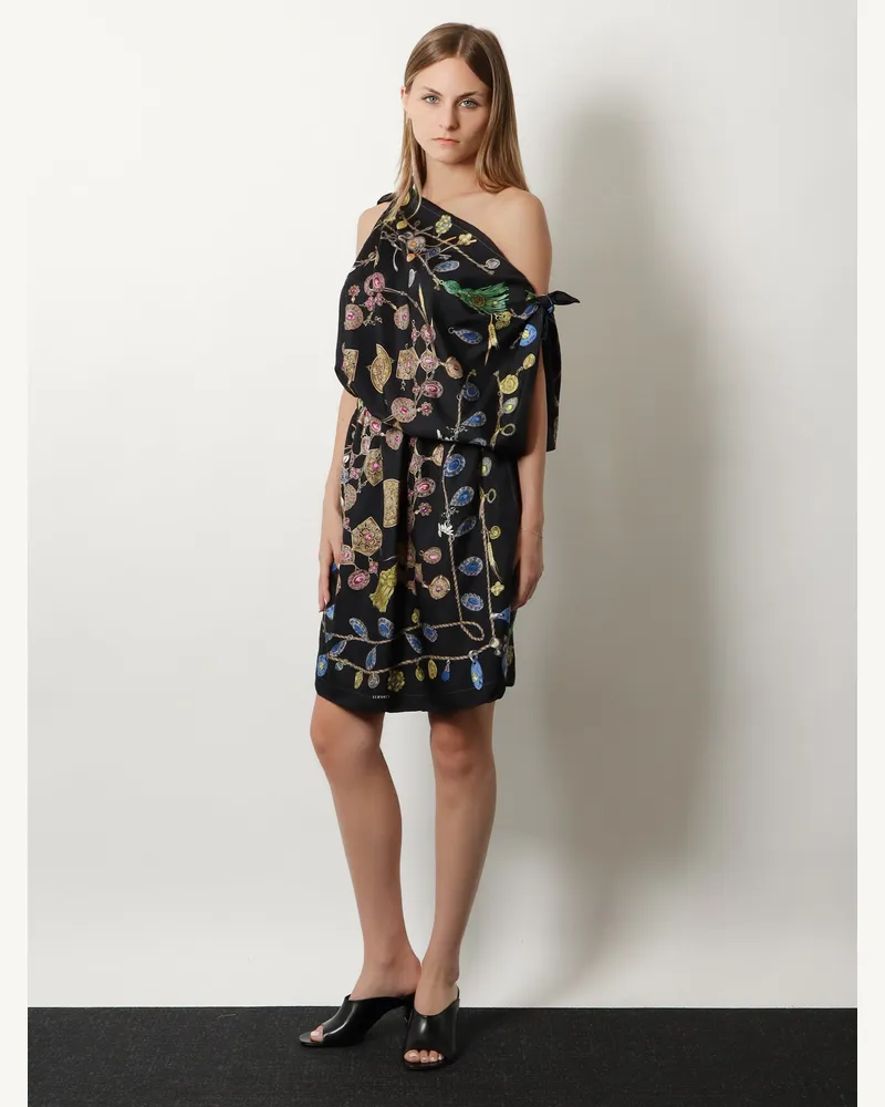 Versace Women's Dress Printed Silk Twill Black Black