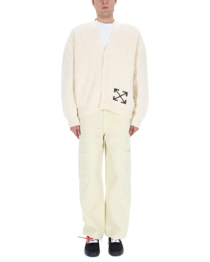 OFF-WHITE Arrow Stitch Cardigan — Beige Beige