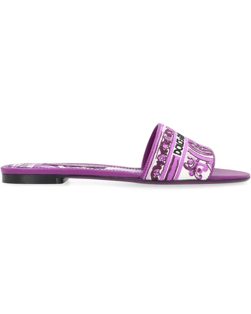 Dolce & Gabbana Women's Round-Toe Leather And Fabric Slides Purple Cotton; Lamb; Goatskin; Lamb Sandal Purple
