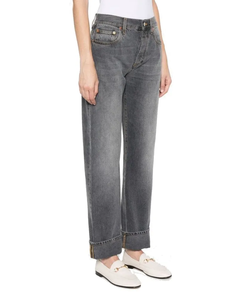 Gucci Women's Gray Cotton Relaxed Fit Jeans Clothing Gray