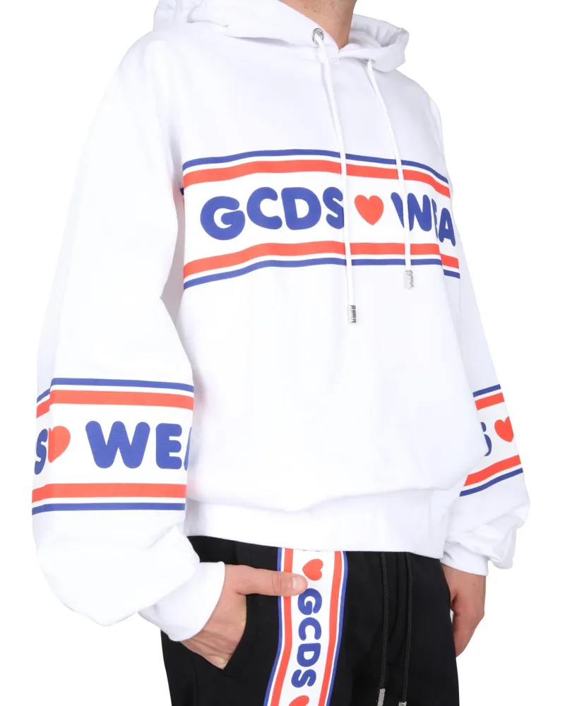 GCDS Logo-Print Hooded Sweatshirt — White White