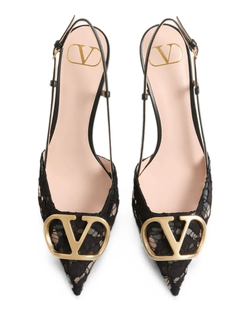 Valentino Garavani Lace and Calfskin Pump — Black Black