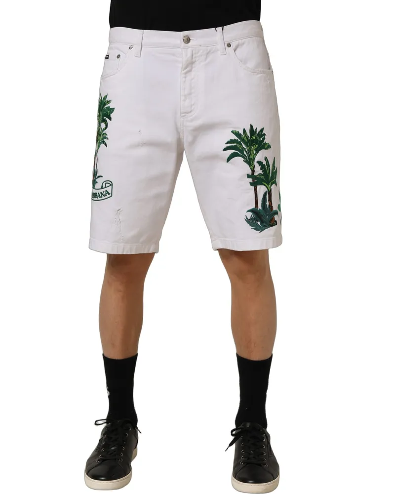 Dolce & Gabbana Palm Embroidered Bermuda Shorts — White White
