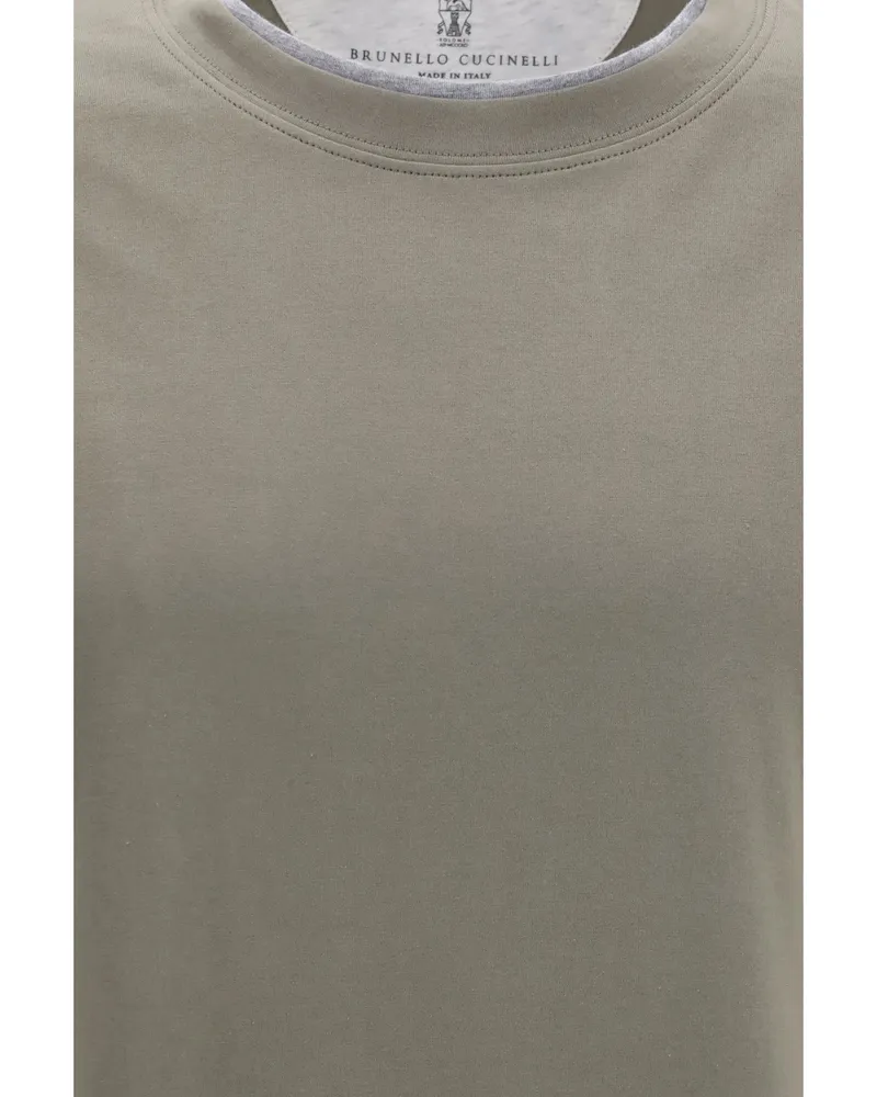 Brunello Cucinelli Men Cotton T-Shirt Military Green T-Shirts And Polos Green