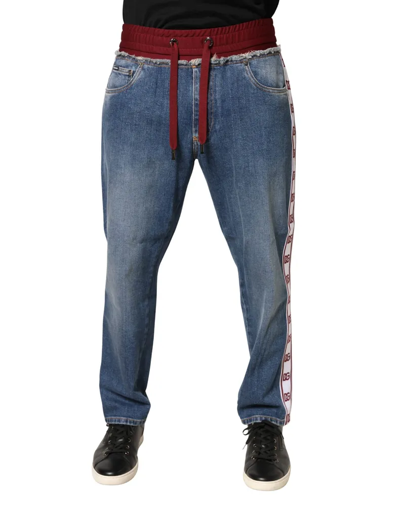Dolce & Gabbana Drawstring Straight Denim Jeans — Blue Blue