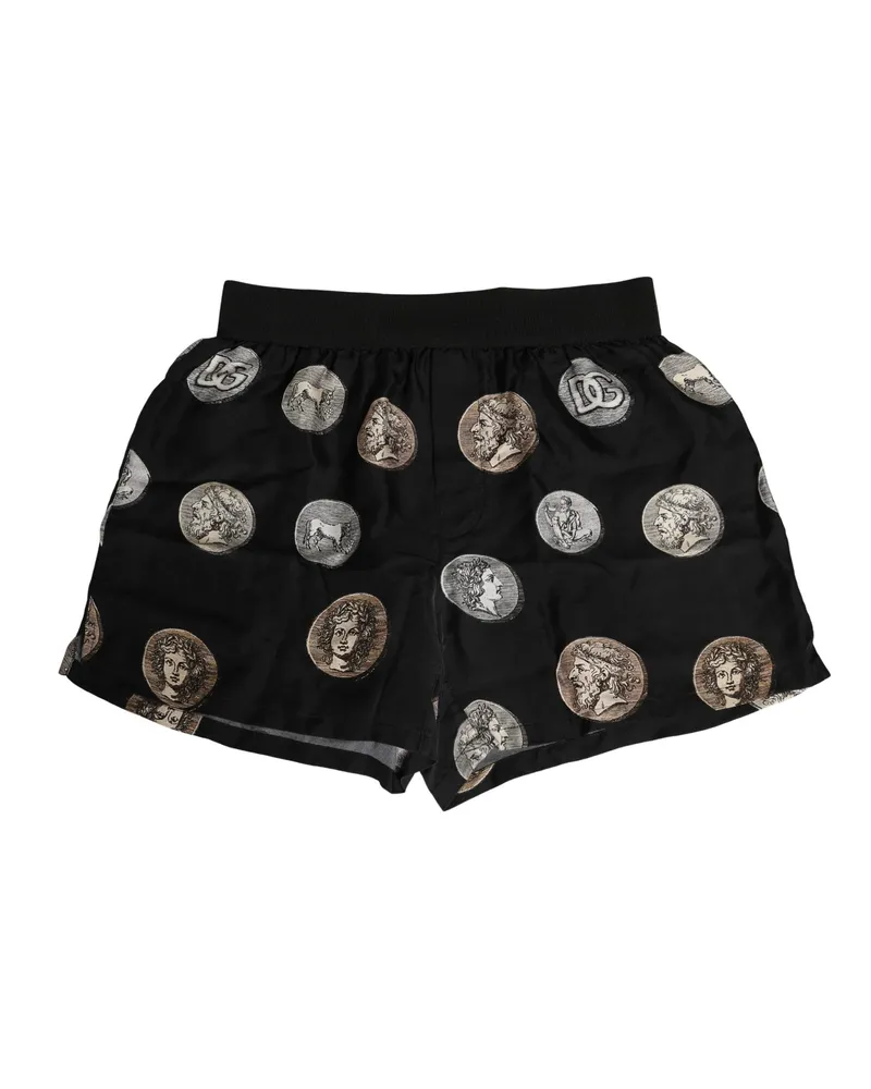 Dolce & Gabbana Men's Black Ancient Coin Print Boxer Shorts Underwear Silk Black