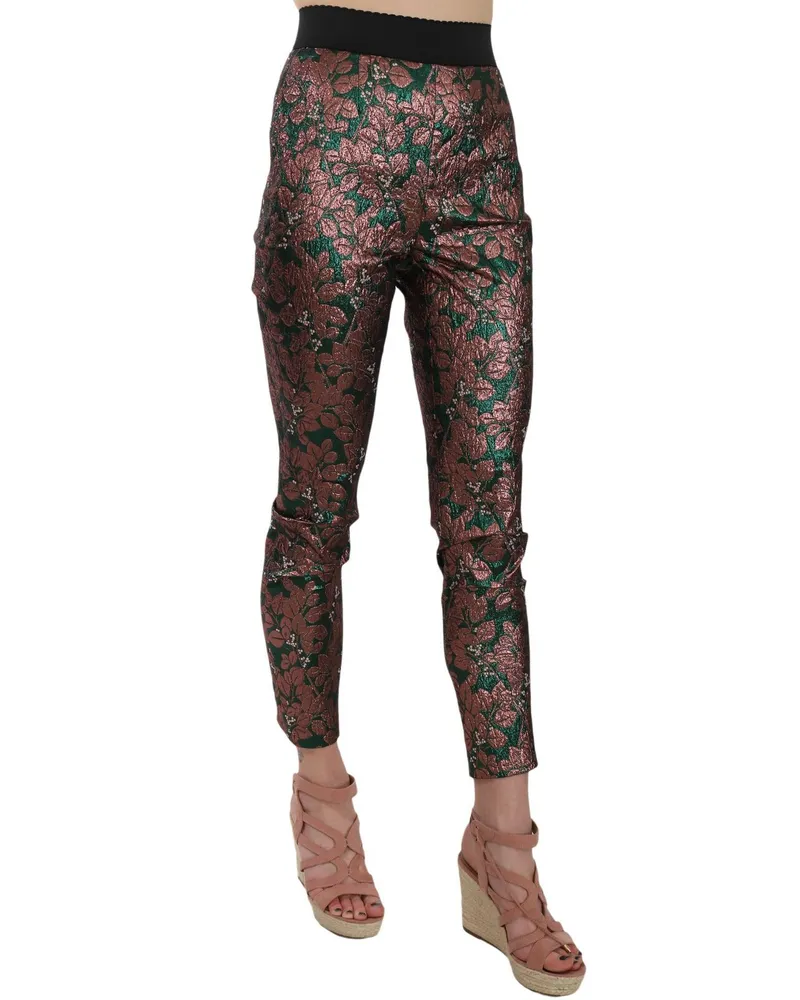 Dolce & Gabbana Women Multicolor Iridescent Brocade Jacquard Trousers Crop Pants Polyester Multicolor