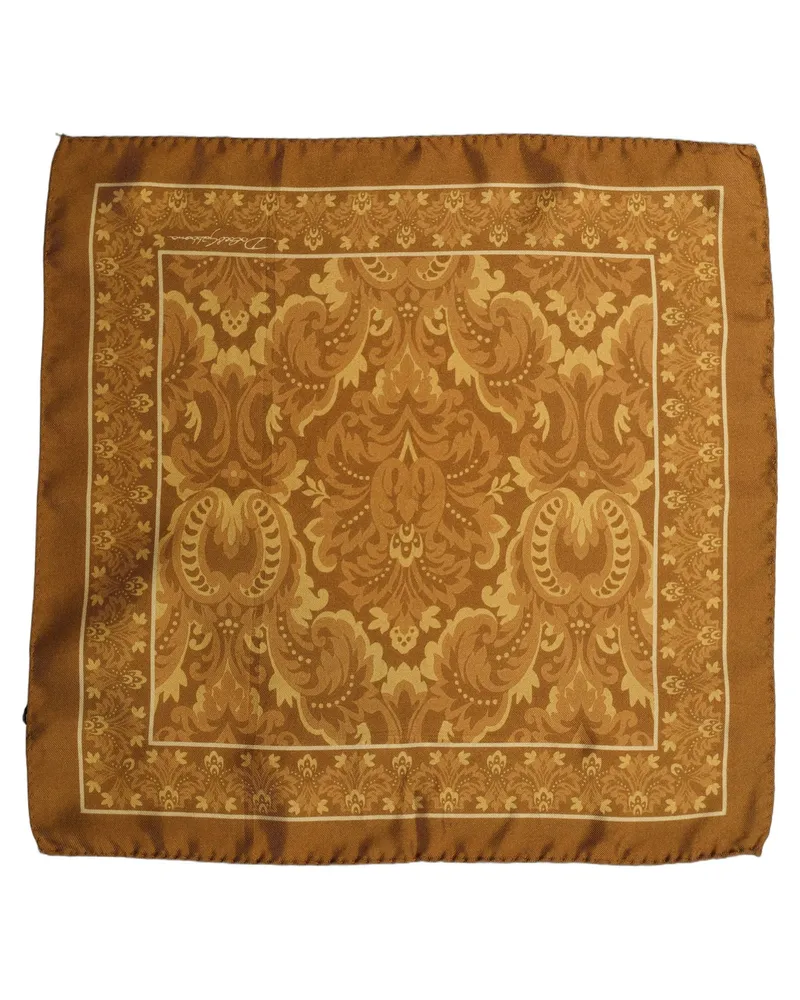 Dolce & Gabbana Silk Damask Pocket Square — Brown Brown