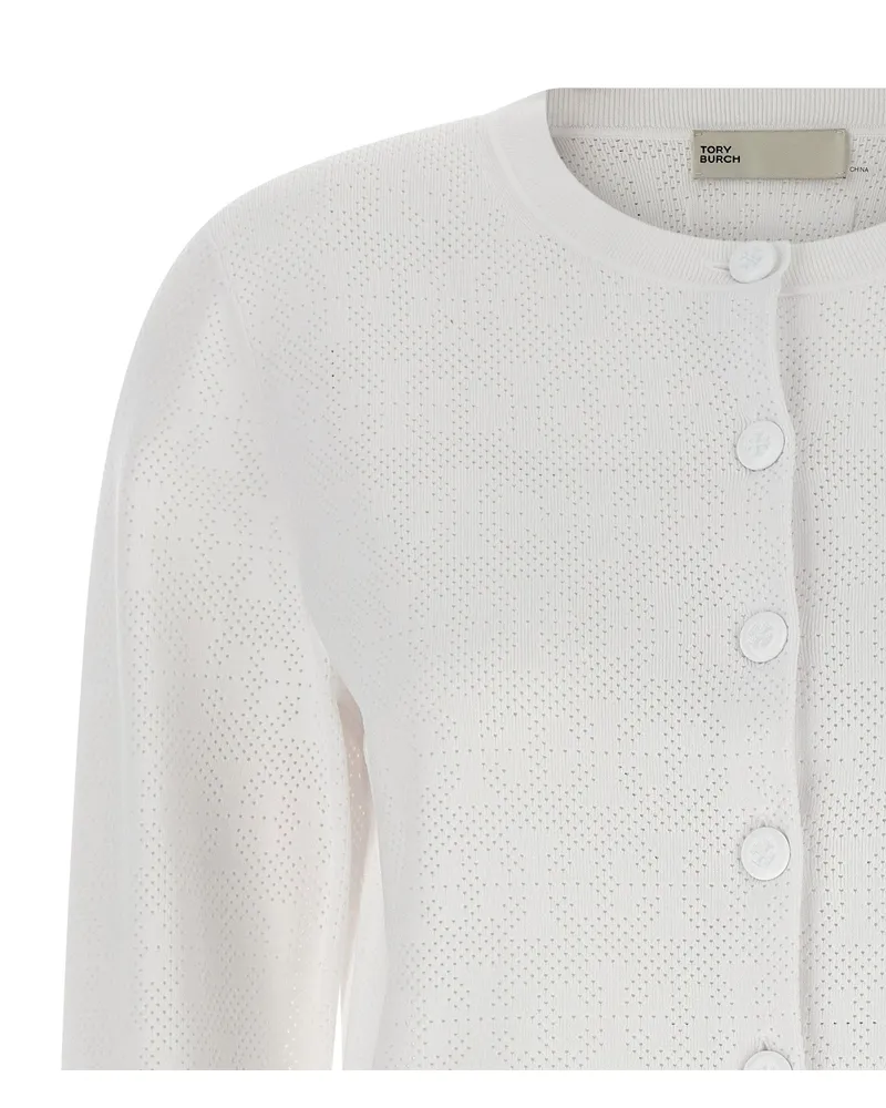 Tory Burch Pointelle Viscose Cardigan — White White
