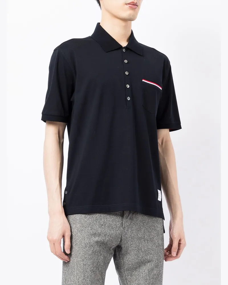 Thom Browne RWB-Striped Chest Pocket Polo — Navy Navy