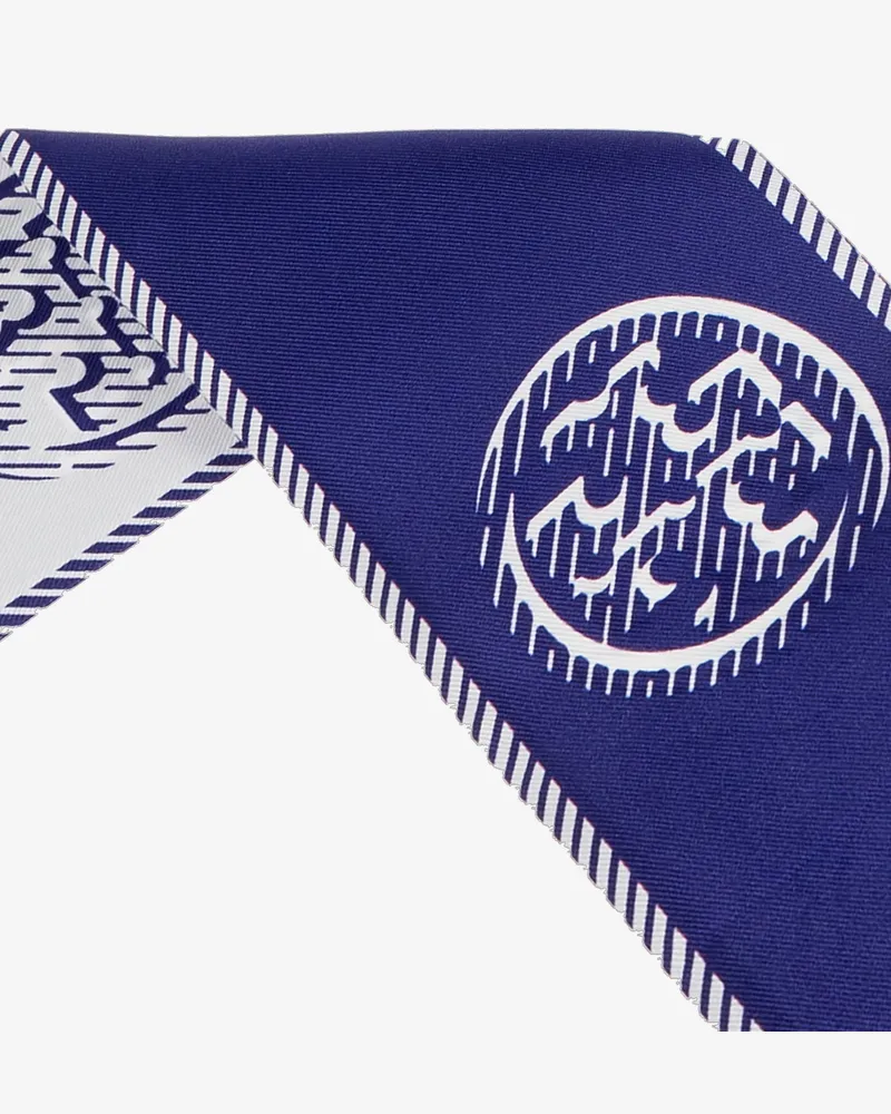 Tory Burch Women's Medallion Logo Ribbon Silk Tie Blue Body: Neckties & Collars Navy