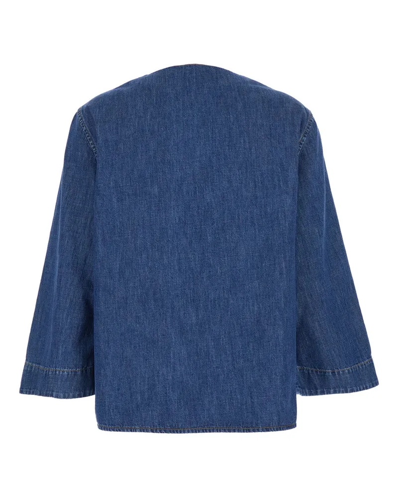 Valentino Garavani Women's Blouse V-Neck Blue Cotton Blouses Shirt Blue