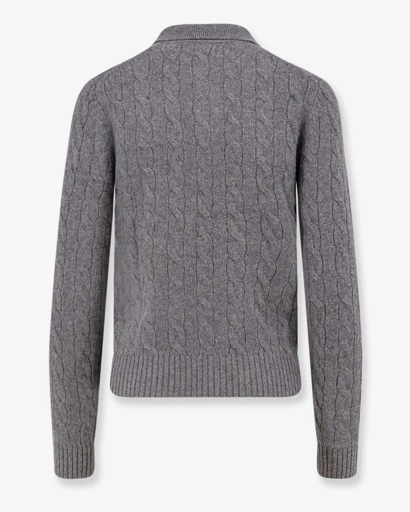 Ralph Lauren Women's Polo Shirt, Braided Knit Wool-Cashmere Grey Knitwear Sweater Gray