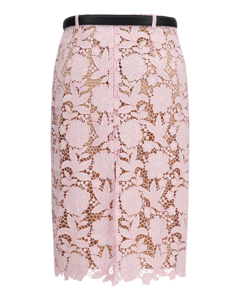 Self-Portrait Women's Midi Lace Skirt Pink Polyester Pink