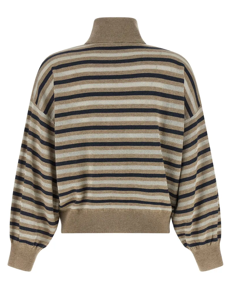 Brunello Cucinelli Lamé Stripe Sweater — Beige Beige