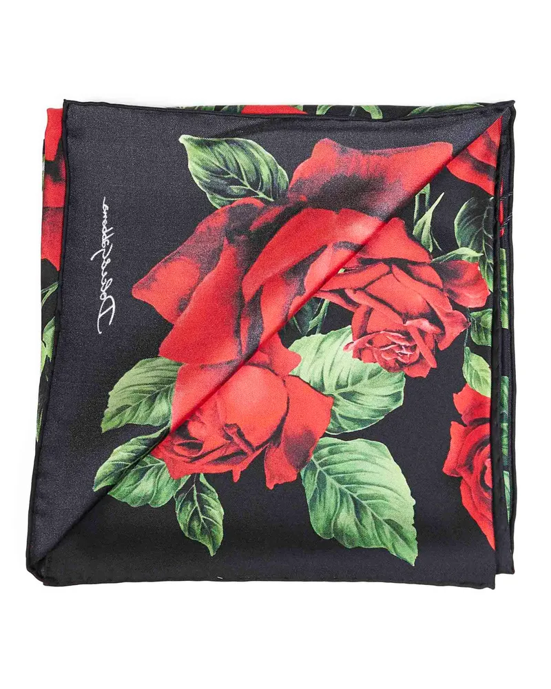 Dolce & Gabbana Silk Twill Rose Print Scarf — Black Black