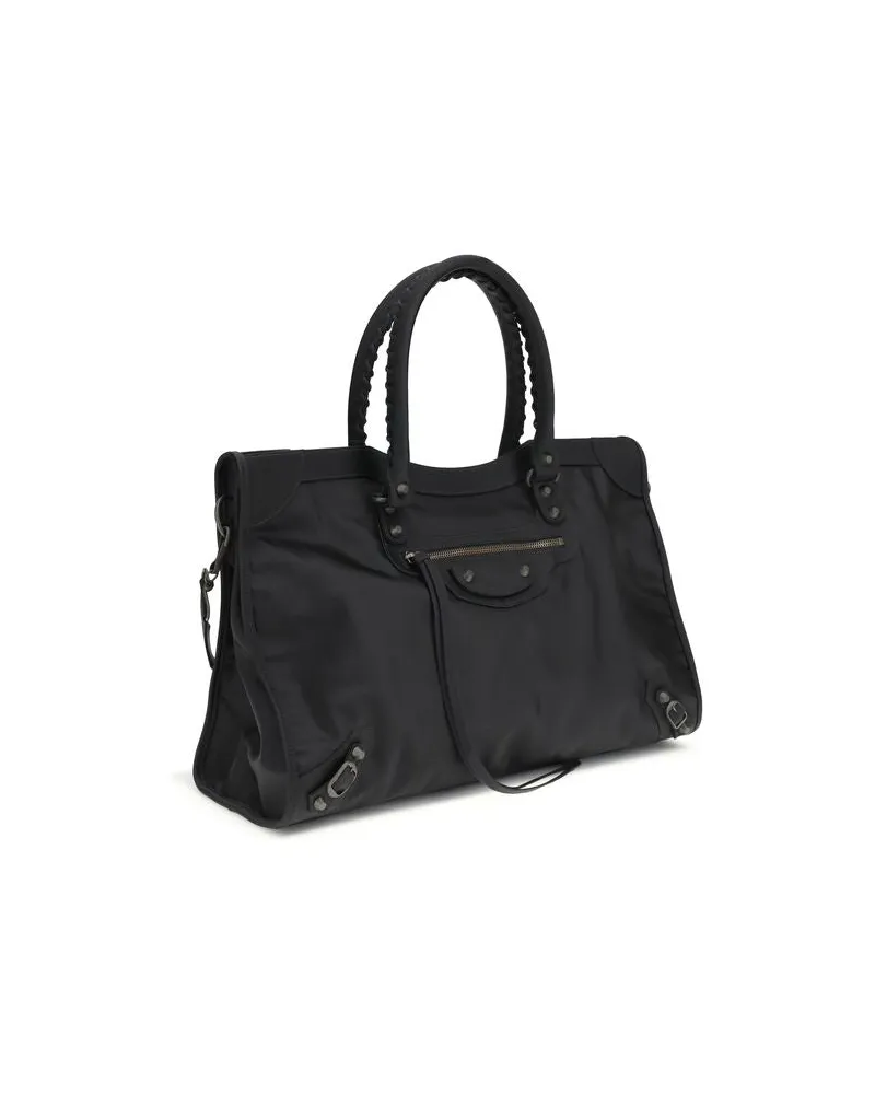 Balenciaga Men's Le City Top Handle Bag Black Polyamide Polyester Black