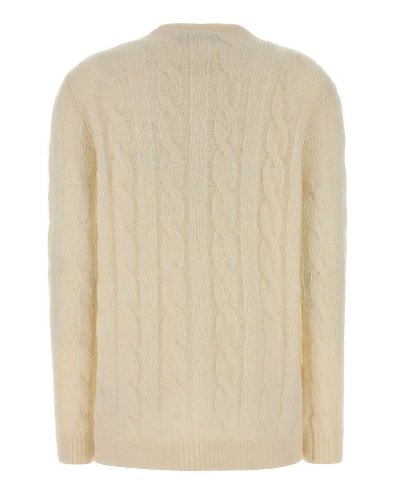Ralph Lauren Logo-Embroidered Cable Knit Cardigan — Beige Beige