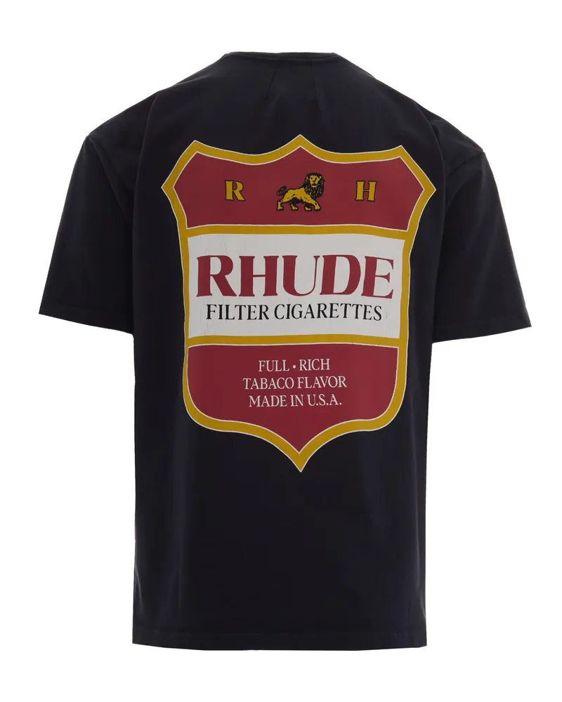 RHUDE Men's T-Shirt Filtaro Crest Vintage Black Black-Red-Yellow Cotton T-Shirts Black/red/yellow And Polos Black