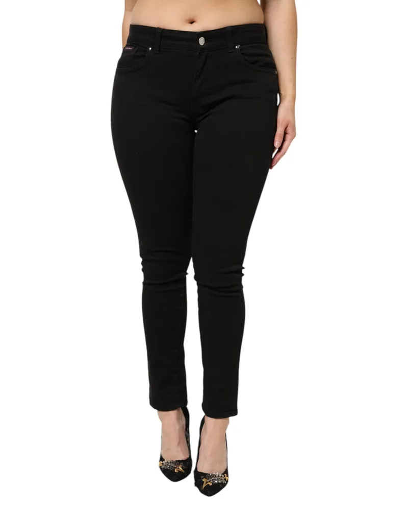 Dolce & Gabbana Women's Black Cotton Mid Waist Denim Jeans Clothing Black