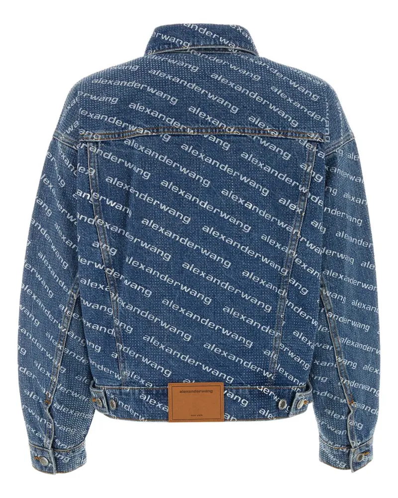 Alexander Wang Women's Printed Denim Oversize Jacket Deepbluewhite Exterior: Cotton Giubbini Blue