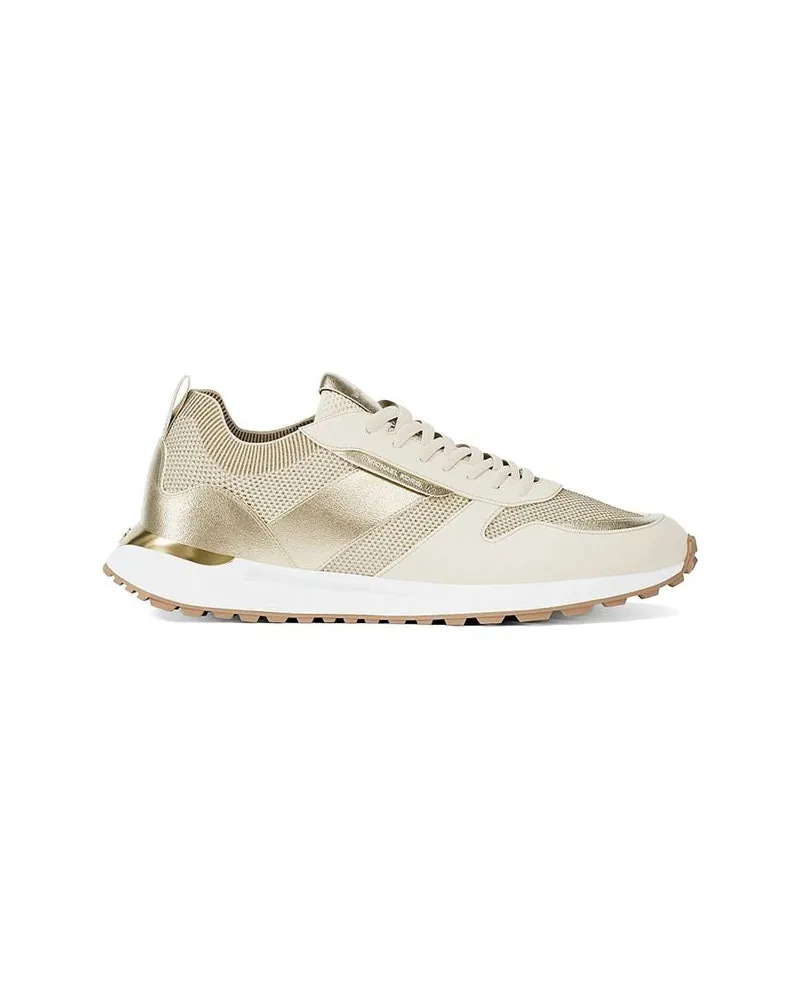 Michael Kors Women's Sneakers Pale Gold Metallic Stretch Fabric Footwear - Sports Pale