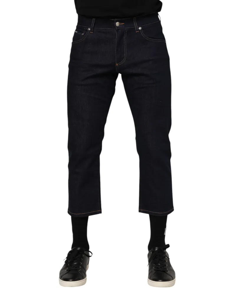 Dolce & Gabbana Dark Blue Cotton Logo Slim Fit Men Denim Jeans Clothing Navy