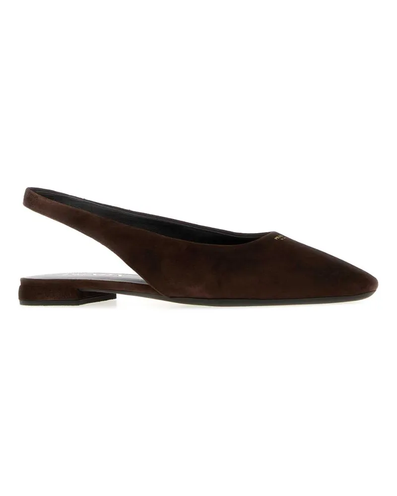 Prada Women's Dark Brown Suede Ballerinas Moro Ballerine Flat Shoes Brown